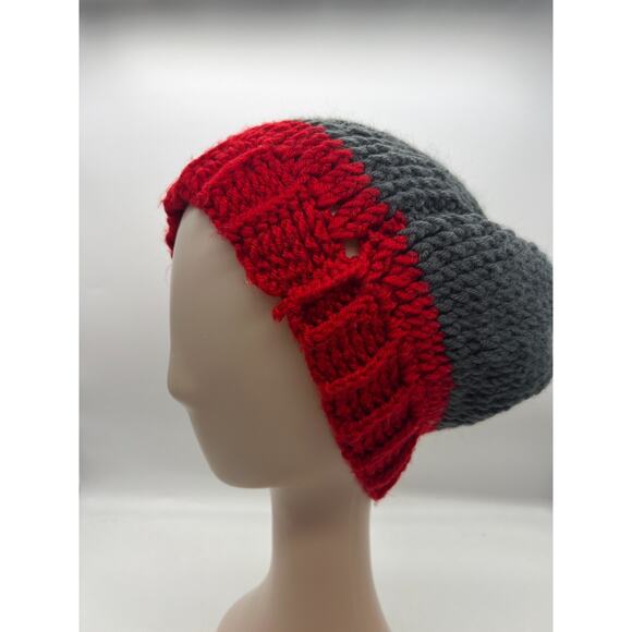 Knit Woven Chunky Red Gray Grey Beanie Knit Hat Boho Outdoors Unisex X-Small - Picture 2 of 8